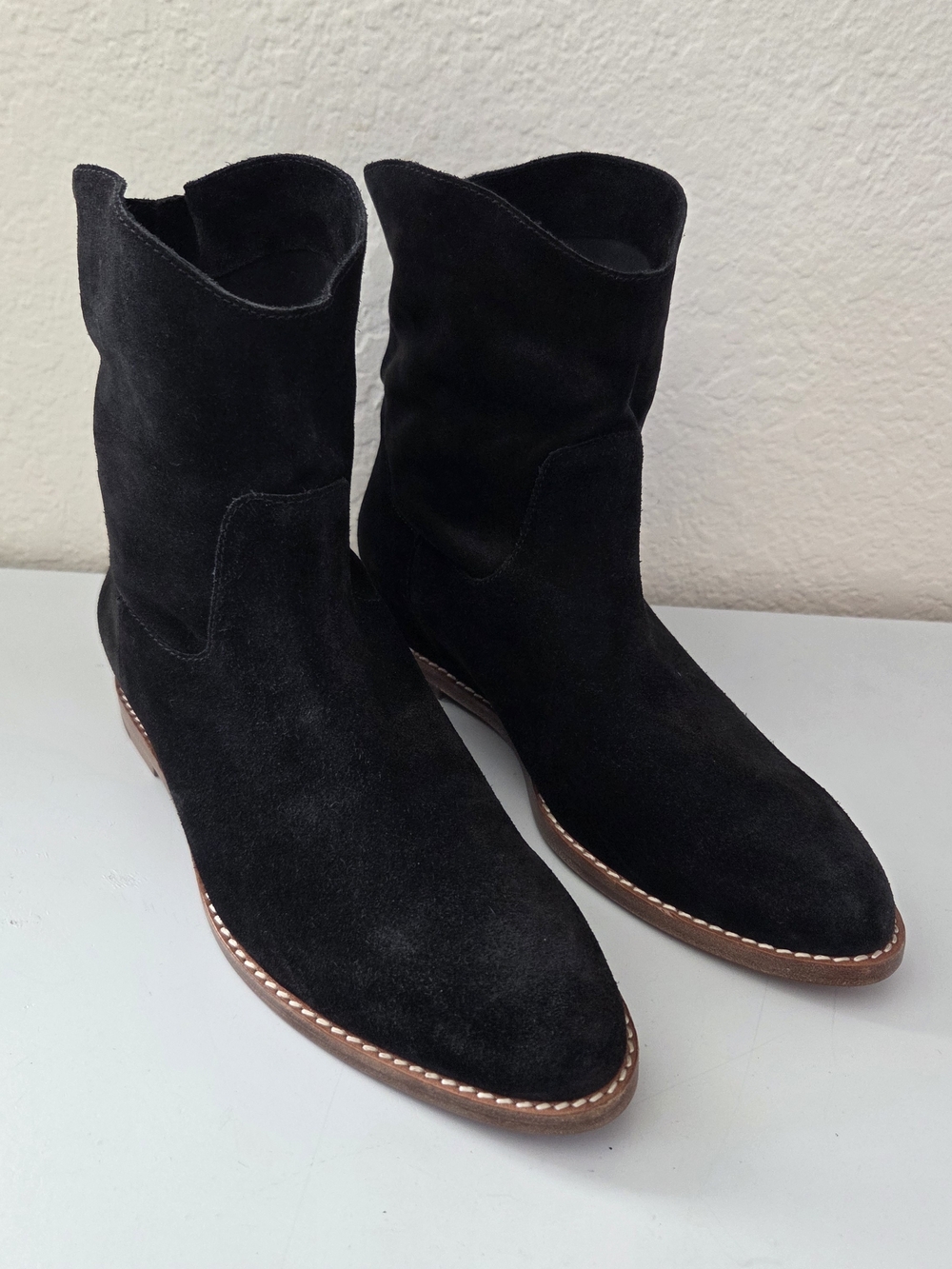 Vince Black Suede Ankle Boots - Pointed Toe Western Style